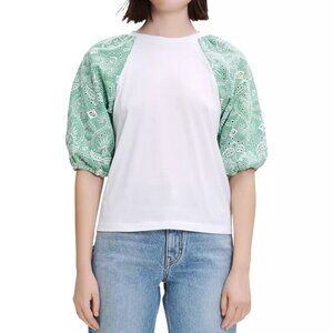 Maje Taberie Embroidered Puff Sleeve Cotton T-Shirt